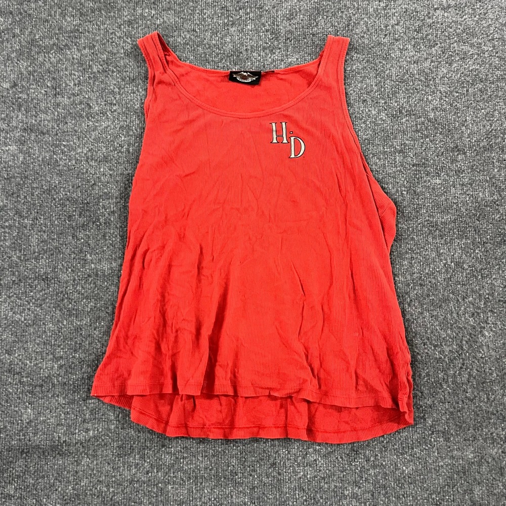 Harley-Davidson Tank Top Womens Size L Red Ribbed Logo Sleeveless Biker Casual